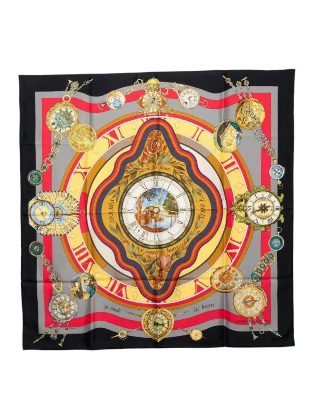 Hermes Carre 90 la Ronde Des Heures Tokinoronbu Scarf Large Multicolor Silk